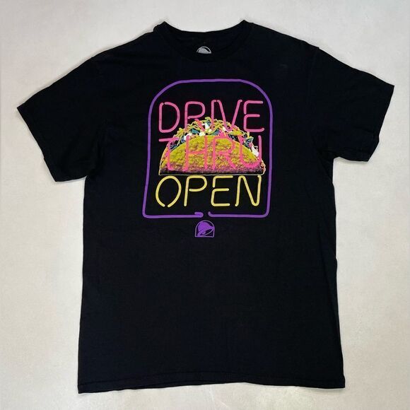 Taco Bell Drive Thru Open Tacos Graphic T-shirt Women Medium Black Short Sleeve - Picture 1 of 5